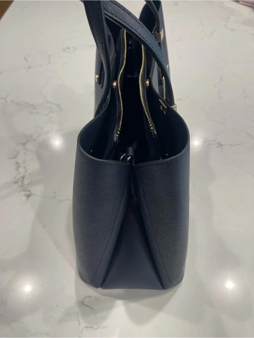 Dune London Navy Tote with Gold Hardware Accents
